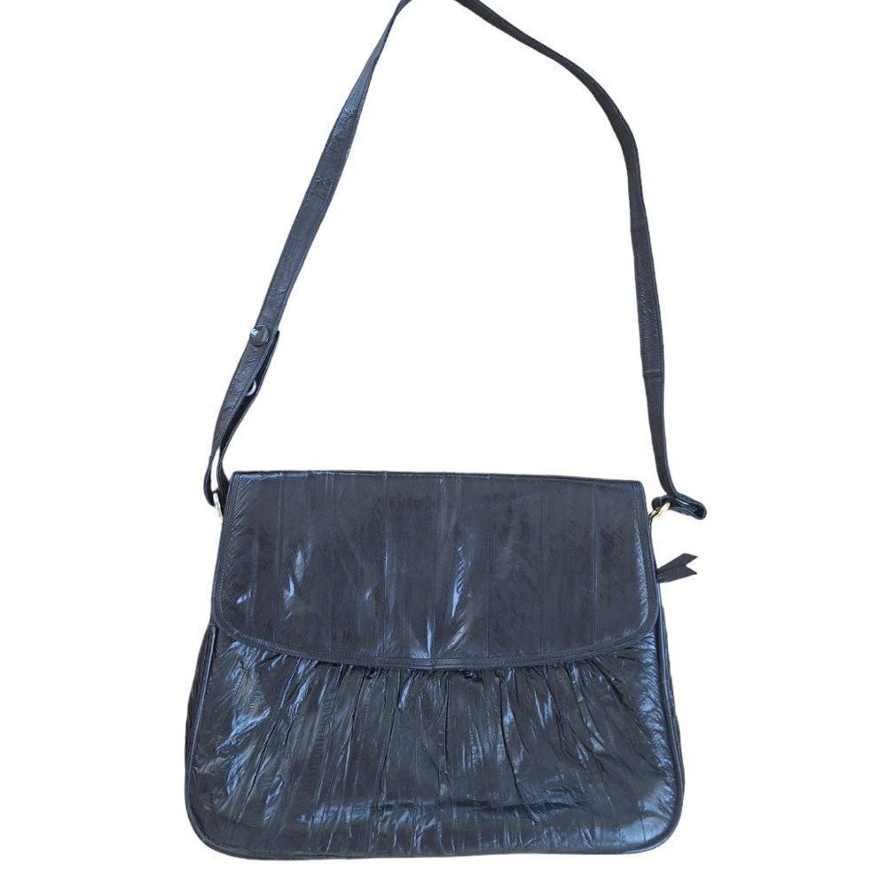Vintage Eelskin Shoulder Bag 12 x 9 x 3 Black Eel Skin made in Korea
